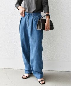 SHIPS any:〈洗濯機可能〉タック テーパード デニム パンツ［SHIPS any DENIM］