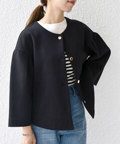 SHIPS any:〈洗濯機可能〉ダブル ピケ パフ ノーカラー ジャケット［NAVY BLUE］