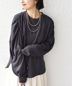 * 〈洗濯機可能〉ショルダー ギャザー ラウンド へム ロング スリーブ TEE ◇