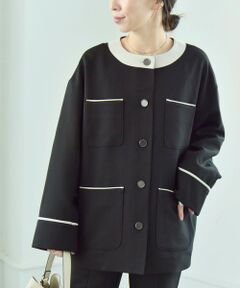 SHIPS / シップス ノーカラージャケット | quaranciel:〈洗濯機可能〉 ダブルクロス ボタン ノーカラー ジャケット