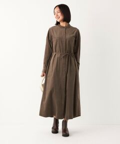 SHIPS / シップス ロング・マキシ丈ワンピース | SHIPS Colors:〈洗濯機可能〉コーデュロイ ノーカラー シャツ ワンピース