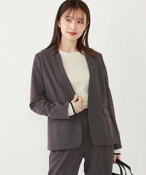 SHIPS for women / シップスウィメン ノーカラージャケット | SHIPS Colors:ストレッチ ジョーゼット Vカラー ジャケット2(セットアップ対応可能)◇ | 詳細6