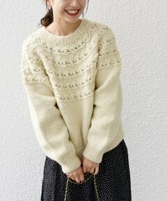 【SHIPS any別注】NEPAL HAND KNIT: フラワー ライン ニット