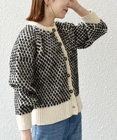 【SHIPS any別注】NEPAL HAND KNIT: クルーネック ドット カーディガン