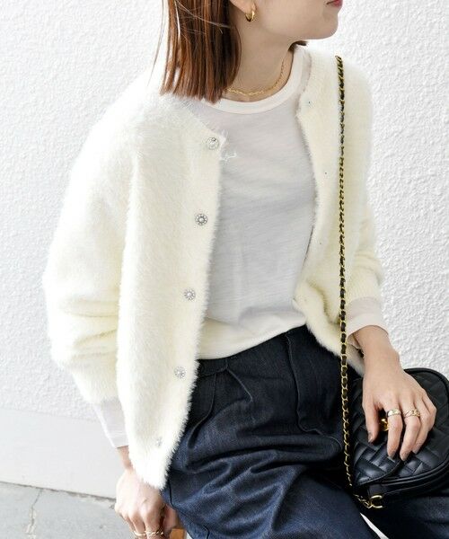 SHIPS / シップス カーディガン・ボレロ | SHIPS any:〈手洗い可能〉フェザーヤーン ビジューボタン カーディガン | 詳細7