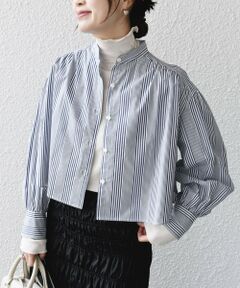 * 〈手洗い可能〉クロップド ギャザー シャツ（ストライプ）24SS ◇