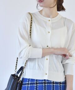 SHIPS / シップス カーディガン・ボレロ | quaranciel:〈手洗い可能〉シアー クルーネック ゴールドボタン カーディガン