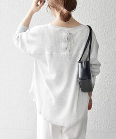 SHIPS / シップス カットソー（半袖以外） | SHIPS any:〈洗濯機可能〉ワッフル  レースアップ ラウンドヘム プルオーバー