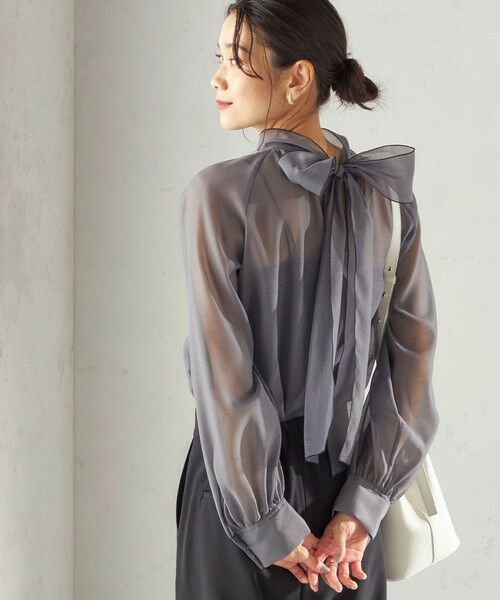 SHIPS / シップス シャツ・ブラウス | 《一部追加予約》〈手洗い可能〉オーガンジー リボン ブラウス(グレー)