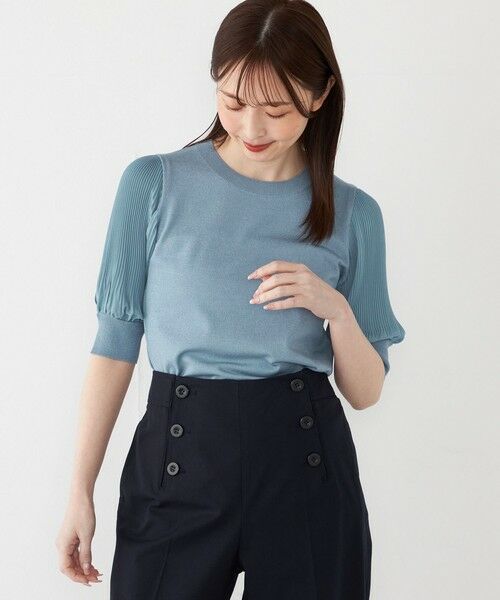 SHIPS for women/シップスウィメン SHIPS Colors:〈手洗い可能〉プリーツ コンビ 5分袖 ニット◇ ライトブルー ONE SIZE SHIPS for women/シップスウィメン SHIPS Colors:〈手洗い可能〉プリーツ コンビ 5分袖 ニット◇ ライトブルー ONE SIZE
