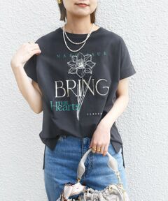 *〈手洗い可能〉フラワー 箔 プリント ロゴ TEE