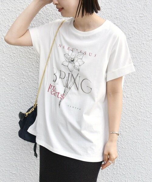 tシャツ 「WEB限定」 箔プリントロゴTEE レディース SHIPS tシャツ 「WEB限定」「手洗い可能」フラワー 箔 プリント