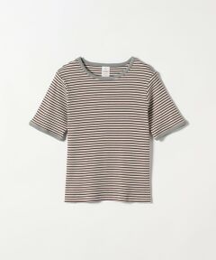 Healthknit:〈洗濯機可能〉ボーダー リブ ショートスリーブ TEE