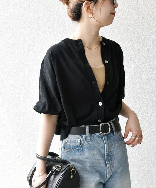 SHIPS for women / シップスウィメン カーディガン・ボレロ | SHIPS any:〈手洗い可能〉リネン ミックス ワイド パフ クルーネック シアー カーディガン | 詳細24