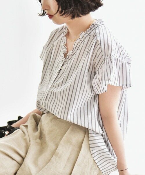 SHIPS / シップス シャツ・ブラウス | quaranciel:〈手洗い可能〉コットン フリルネック フレアスリーブ ブラウス | 詳細25