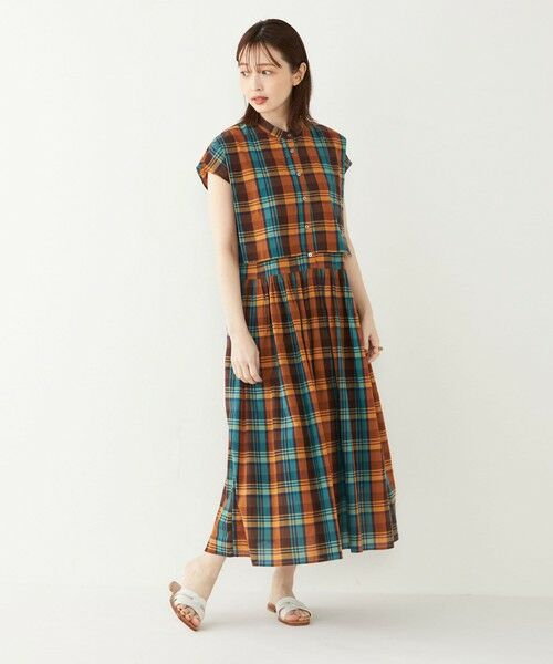 SHIPS for women / シップスウィメン ロング・マキシ丈ワンピース | SHIPS Colors:〈手洗い可能〉マドラスチェック フレンチスリーブ ワンピース | 詳細18