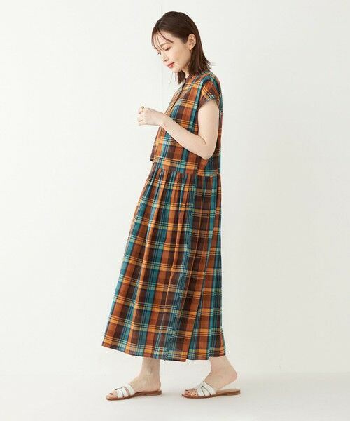 SHIPS for women / シップスウィメン ロング・マキシ丈ワンピース | SHIPS Colors:〈手洗い可能〉マドラスチェック フレンチスリーブ ワンピース | 詳細23