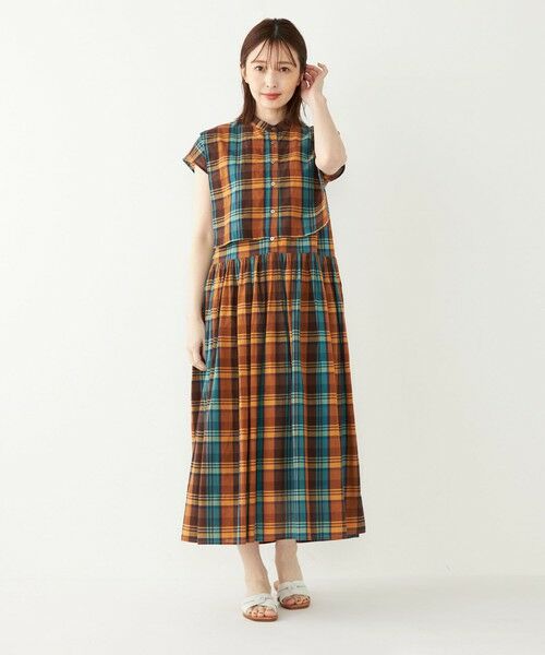 SHIPS for women / シップスウィメン ロング・マキシ丈ワンピース | SHIPS Colors:〈手洗い可能〉マドラスチェック フレンチスリーブ ワンピース | 詳細24