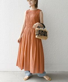 SHIPS / シップス ロング・マキシ丈ワンピース | 【WEB限定】SHIPS any: ハンドスモッキング  コットン フレア ノースリーブ ワンピース