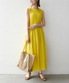 SHIPS / シップス ロング・マキシ丈ワンピース | 《一部追加予約》【WEB限定】SHIPS any: ハンドスモッキング  コットン フレア ノースリーブ ワンピース