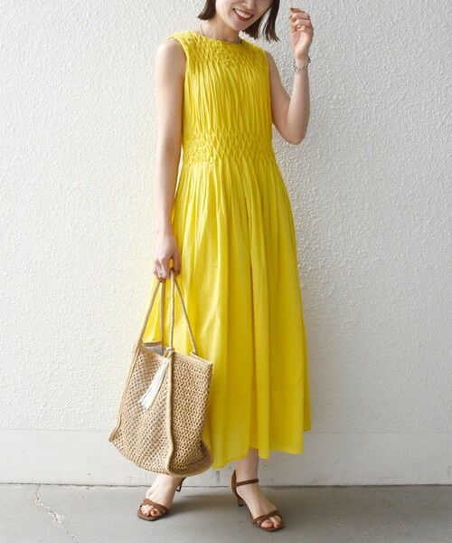 SHIPS / シップス ロング・マキシ丈ワンピース | 《一部追加予約》【WEB限定】SHIPS any: ハンドスモッキング コットン フレア ノースリーブ ワンピース | 詳細16