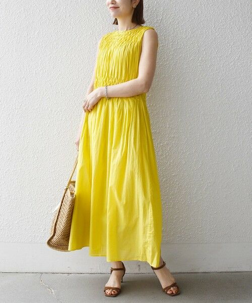SHIPS / シップス ロング・マキシ丈ワンピース | 《一部追加予約》【WEB限定】SHIPS any: ハンドスモッキング コットン フレア ノースリーブ ワンピース | 詳細18