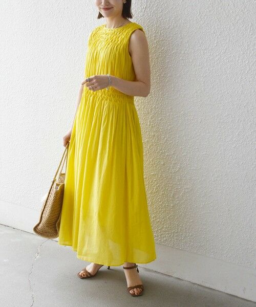 SHIPS / シップス ロング・マキシ丈ワンピース | 《一部追加予約》【WEB限定】SHIPS any: ハンドスモッキング コットン フレア ノースリーブ ワンピース | 詳細19