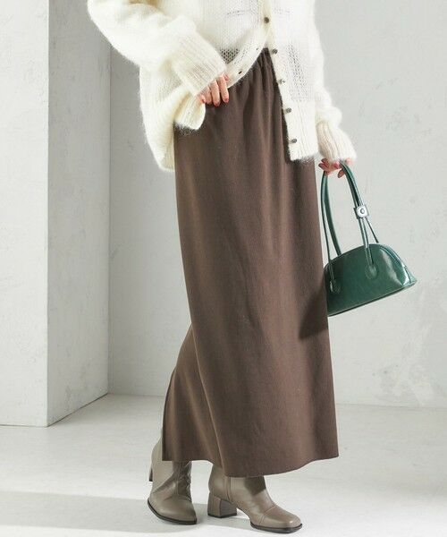 SHIPS / シップス ロング・マキシ丈スカート | 〈手洗い可能〉リブ ジャージー 2WAY ストレッチ スカート(ブラウン)