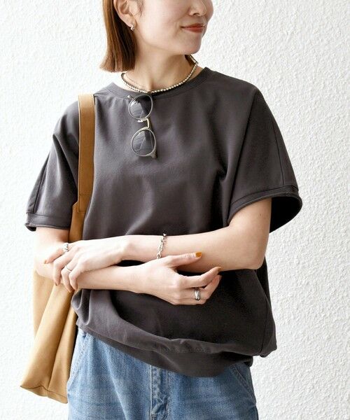 SHIPS / シップス Tシャツ | 《一部予約》【WEB限定】SHIPS any:〈洗濯機可能〉インレイ コクーン ショートスリーブ プルオーバー（チャコールグレー）