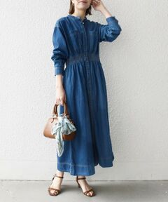 SHIPS / シップス ロング・マキシ丈ワンピース | 《一部予約》SHIPS any: シャーリング デニム ポケット ワンピース ［SHIPS any DENIM］