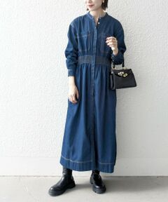 《一部追加予約》SHIPS any: シャーリング デニム ポケット ワンピース ［SHIPS any DENIM］