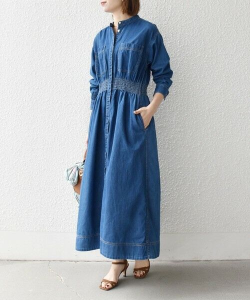 SHIPS / シップス ロング・マキシ丈ワンピース | 《一部予約》SHIPS any: シャーリング デニム ポケット ワンピース ［SHIPS any DENIM］ | 詳細14