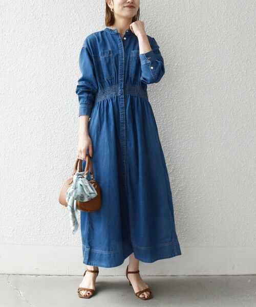 SHIPS / シップス ロング・マキシ丈ワンピース | 《一部予約》SHIPS any: シャーリング デニム ポケット ワンピース ［SHIPS any DENIM］ | 詳細8