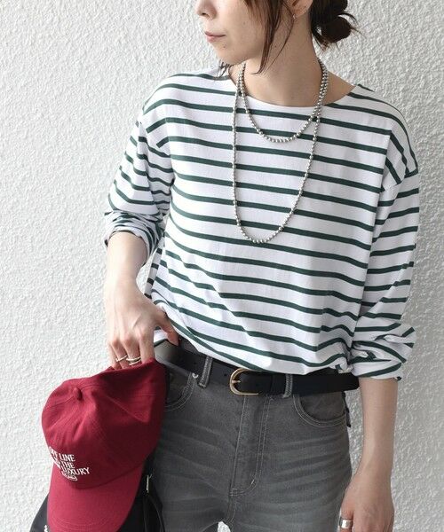 SHIPS / シップス Tシャツ | 《一部追加・新色予約》SHIPS Colors:コットン レイヤード TEE 3(ロンT)◆(ダークグリーン)