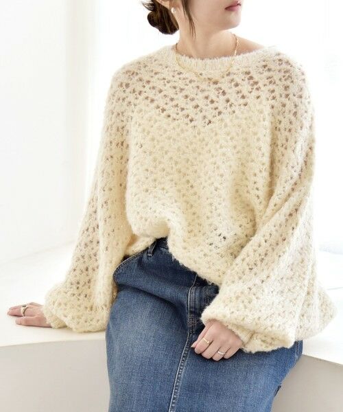 SHIPS / シップス ニット・セーター | quaranciel:〈手洗い可能〉スパンコール レース編み クルーネック ドルマン ルーズ ニット | 詳細11