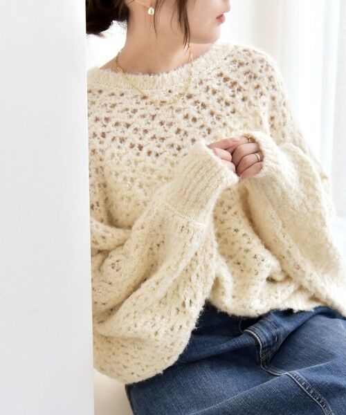 SHIPS / シップス ニット・セーター | quaranciel:〈手洗い可能〉スパンコール レース編み クルーネック ドルマン ルーズ ニット | 詳細12