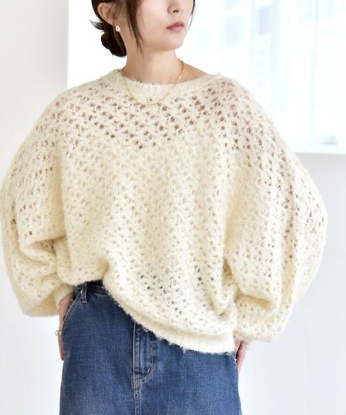 SHIPS / シップス ニット・セーター | quaranciel:〈手洗い可能〉スパンコール レース編み クルーネック ドルマン ルーズ ニット | 詳細13