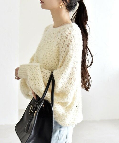 SHIPS / シップス ニット・セーター | quaranciel:〈手洗い可能〉スパンコール レース編み クルーネック ドルマン ルーズ ニット | 詳細4