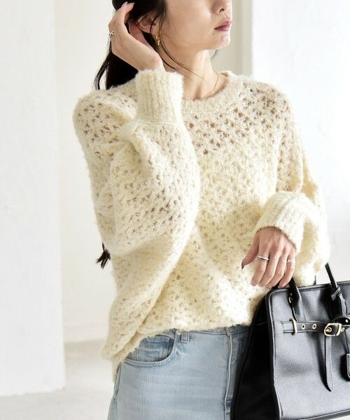 SHIPS / シップス ニット・セーター | quaranciel:〈手洗い可能〉スパンコール レース編み クルーネック ドルマン ルーズ ニット | 詳細6