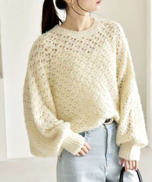 SHIPS / シップス ニット・セーター | quaranciel:〈手洗い可能〉スパンコール レース編み クルーネック ドルマン ルーズ ニット | 詳細7