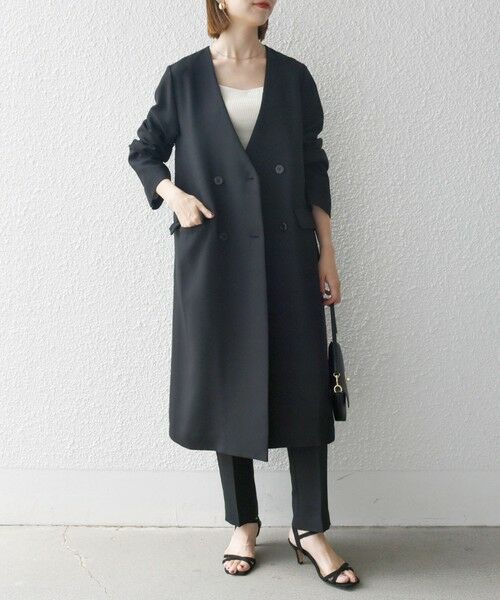 SHIPS for women / シップスウィメン その他アウター | SHIPS any:〈洗濯機可能〉ダブルクロス ノーカラー コート ［NAVY BLUE］ | 詳細1