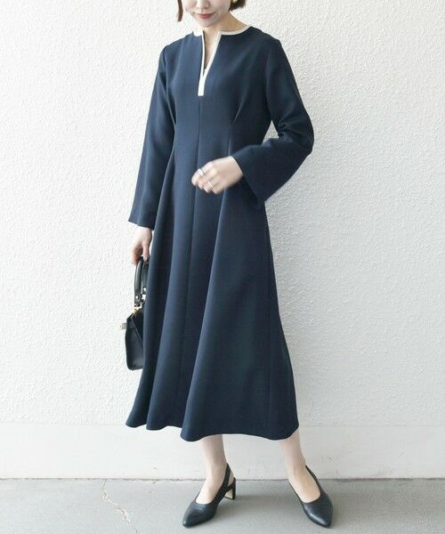 SHIPS / シップス ロング・マキシ丈ワンピース | 《一部追加予約》【WEB限定】SHIPS any: ダブルクロス ウエスト タック Aライン ワンピース ［NAVY BLUE］ | 詳細30