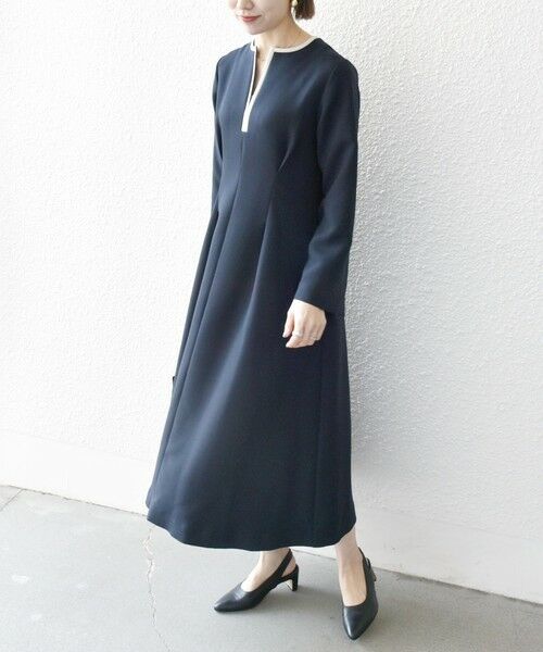 SHIPS / シップス ロング・マキシ丈ワンピース | 《追加予約》【WEB限定】SHIPS any: ダブルクロス ウエスト タック Aライン ワンピース ［NAVY BLUE］ | 詳細21