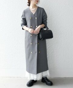 SHIPS any:〈手洗い可能〉ウールライク ダブル ジャケット ワンピース［NAVY BLUE］