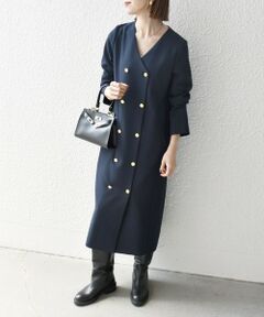 SHIPS any:〈手洗い可能〉ウールライク ダブル ジャケット ワンピース［NAVY BLUE］