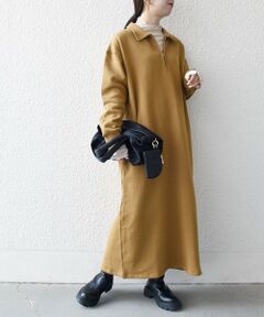 SHIPS / シップス ロング・マキシ丈ワンピース | SHIPS any:〈洗濯機可能〉USA コットン 裏起毛 ハーフジップ ワンピース