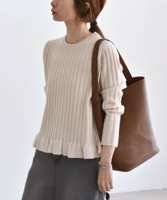 quaranciel:〈手洗い可能〉ファインウール ワイド リブ フリル ヘム ニット