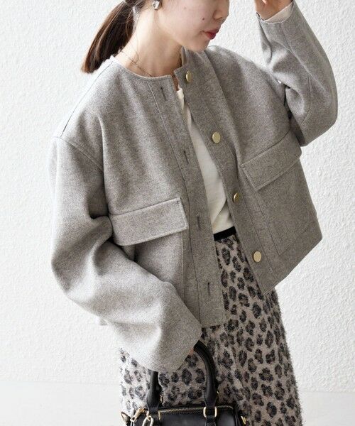 SHIPS for women/シップスウィメン SHIPS any: エア ニードル ポケット コンパクト ノーカラー ジャケット ライトグレー ONE SIZE