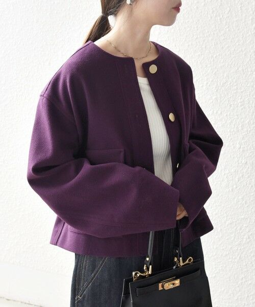 SHIPS for women/シップスウィメン SHIPS any: エア ニードル ポケット コンパクト ノーカラー ジャケット パープル ONE SIZE
