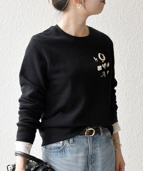 SHIPS / シップス スウェット | 《追加予約》SHIPS any:〈手洗い可能〉裏起毛 ビジュー クルーネック コンパクト プルオーバー | 詳細28